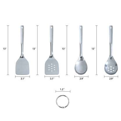 Ergonomic Cooking Stainless Steel 4-Piece Utensil Set: Includes Spatula, Slotted Spatula, Spoon, and Slotted Spoon - Ergonomic Kitchen Tongs and Cooking Spoon Utensil Detail