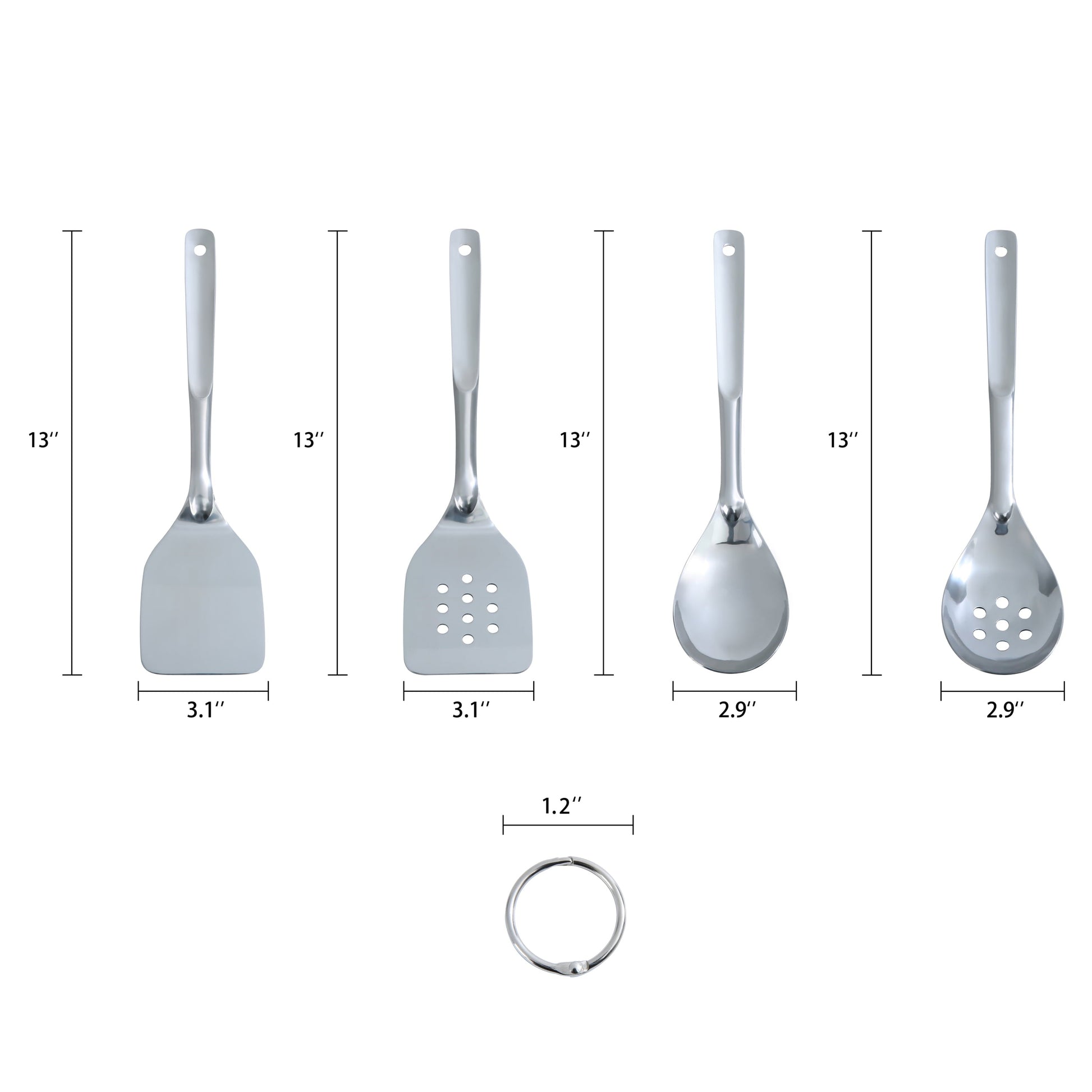Professional Grade Stainless Steel 4-Piece Utensil Set: Includes Spatula, Slotted Spatula, Spoon, and Slotted Spoon - Heavy Duty Stainless Steel Kitchen Shears Detail