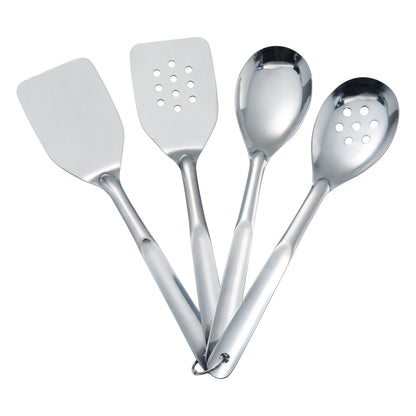 Professional Grade Stainless Steel 4-Piece Utensil Set: Includes Spatula, Slotted Spatula, Spoon, and Slotted Spoon - Heavy Duty Stainless Steel Kitchen Shears Detail