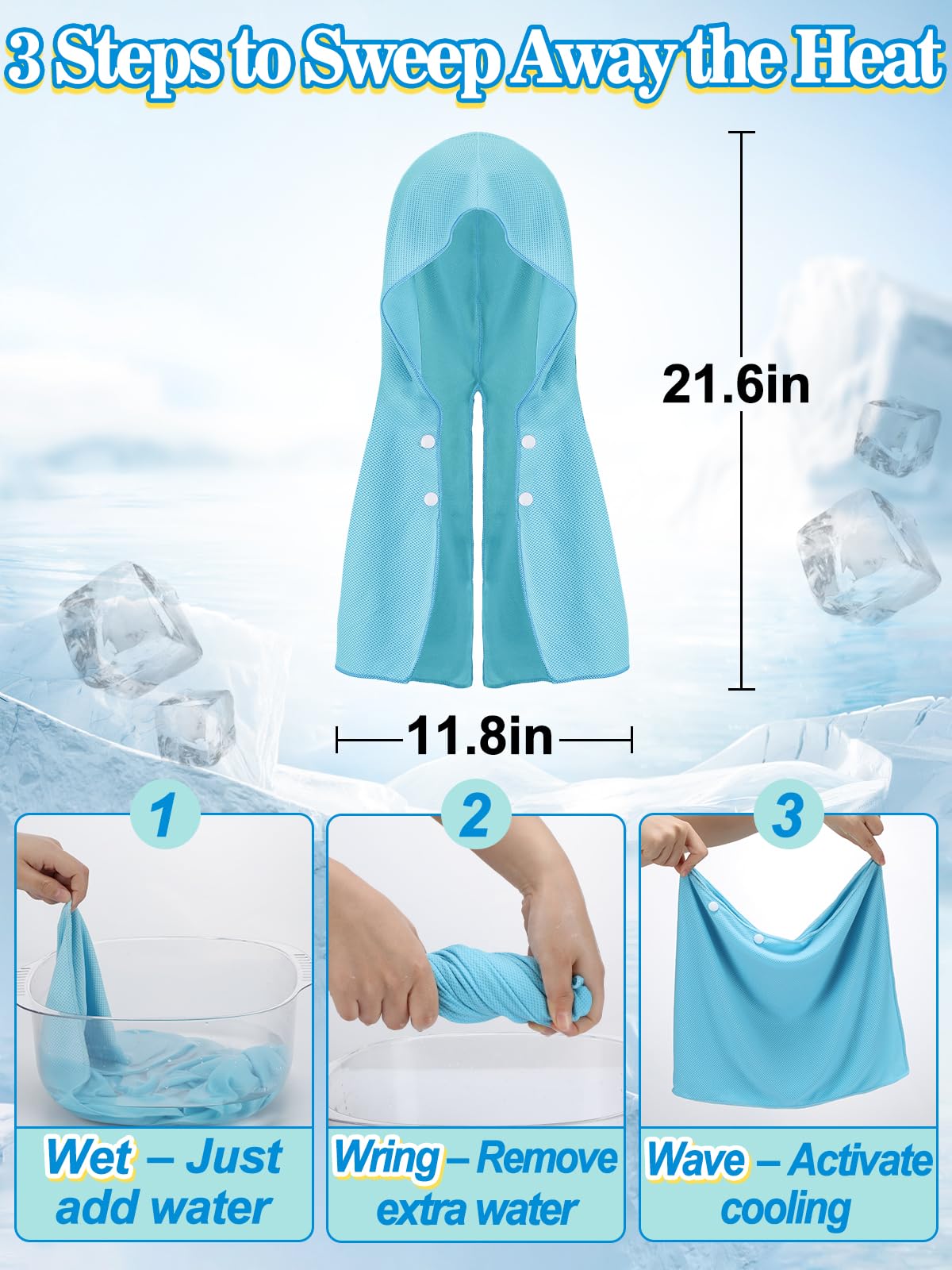 Acostop 3 Pcs Long Lasting Cooling Hoodie Towels for Neck and Face- Absorbent & Quick Drying Cooling Towel Wraps for Women, Sun Protection in Summer Extreme Heat Hot Weather (Blue, Purple, Pink)