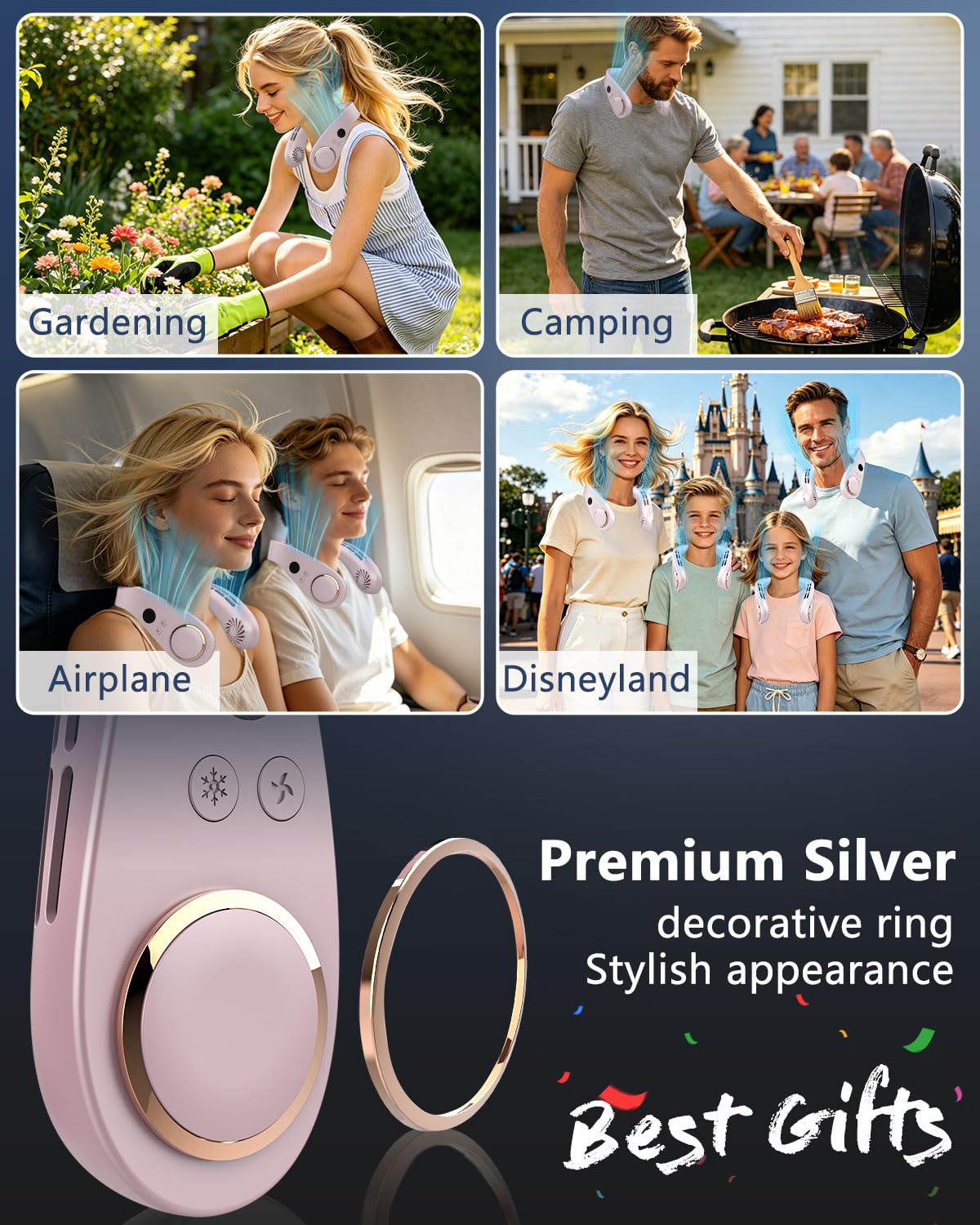 Neck Fan with Cooling Plate,5500mAh Rechargeable, Ultra Quiet Operation, 5 Speeds & 3 Cooling Modes, USB-C Fast Charging, LED Display Battery & Gear, Bladeless Fans that Blow Cold Air for Travel Blue