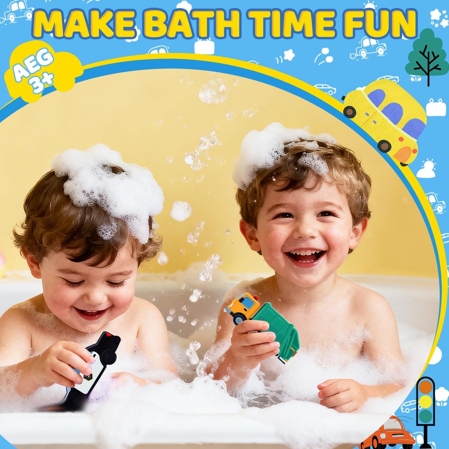 Bath Bombs for Kids, STEM Gifts for Boys Girls Ages 3-12, Handcrafted Car 6 Pack Natural Organic Bubble Bath Bomb Toys, Shaped Like Excavators, Police Car, School Buses, Fire Trucks