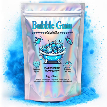 Sky Blue Bubblegum Shimmer Bath Bomb in A Bag - Handmade Scented Bath Bombs for Women,Kids and Men - Bathbomb Fizzies Perfect for Boys and Girls All Ages (4.4 Ounce, Sky Blue)