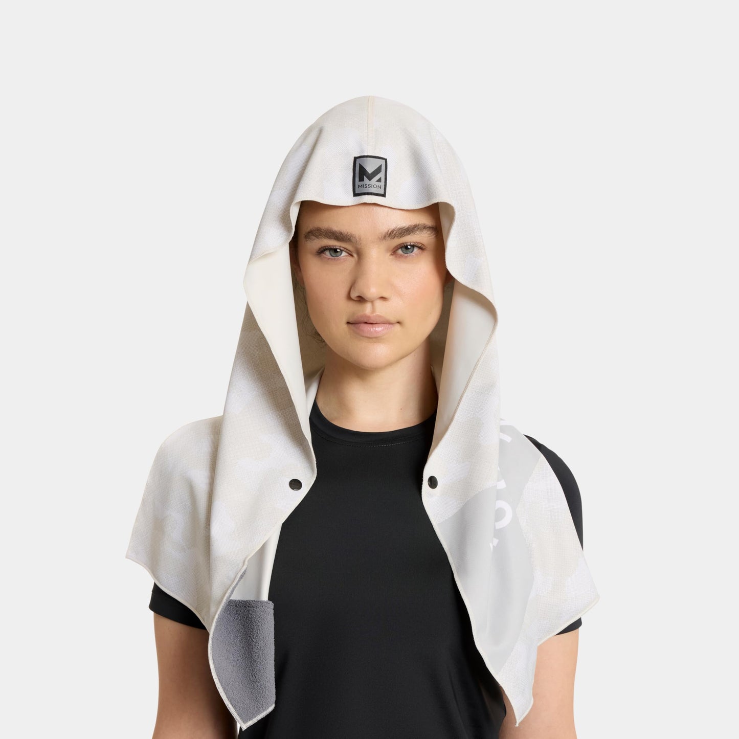MISSION Max Plus Cooling Hoodie Towel- Hood Towel, Cools Instantly When Wet, UPF 50 Sun Protection, Contours Your Head to Stay in Place, Great for Sports, Fitness, Gym (White Camo)