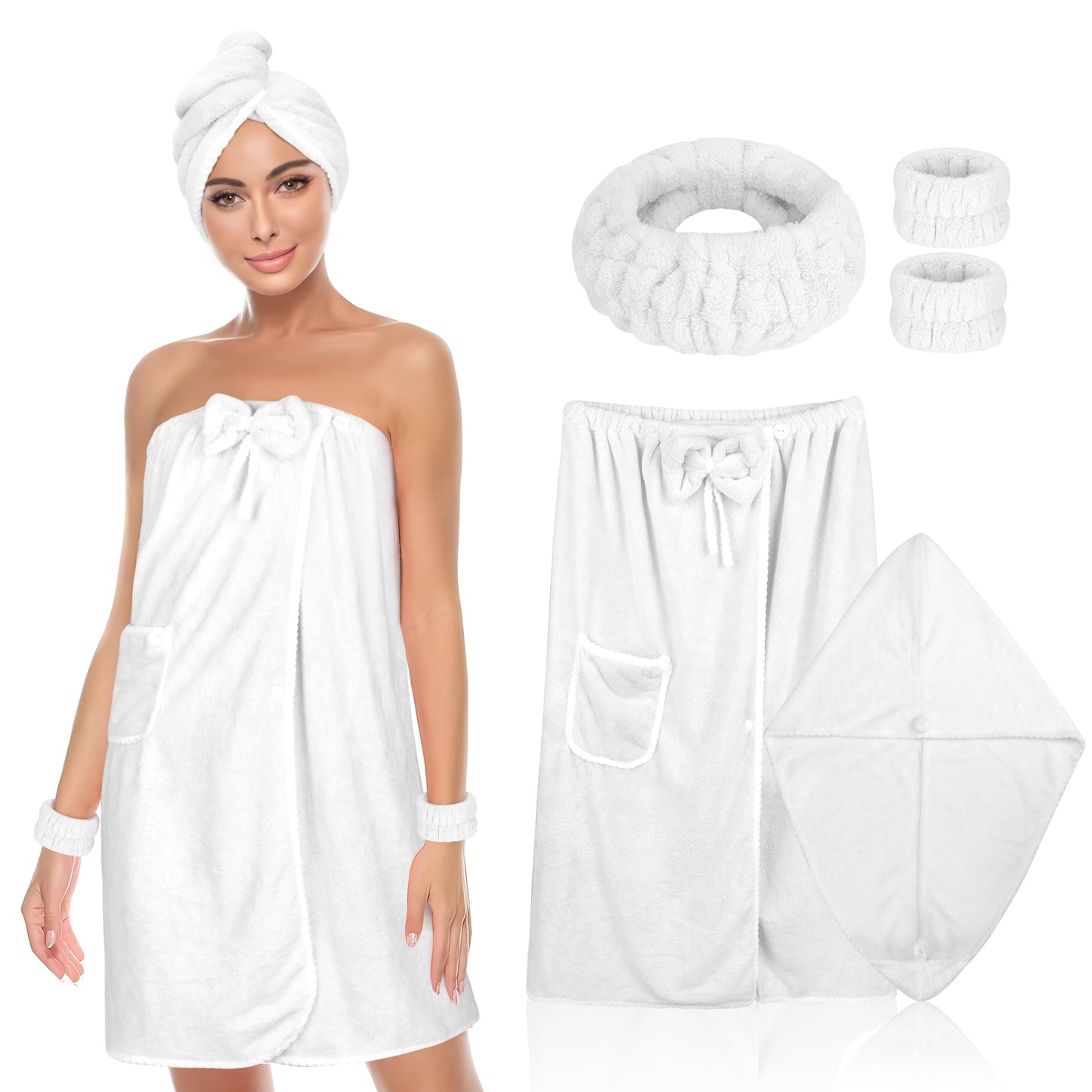 Towel Wrap Women Shower Robe Adjustable Closure Bathrobe with Hair Drying Towel & Spa Wraps