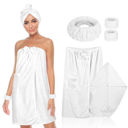 Towel Wrap Women Shower Robe Adjustable Closure Bathrobe with Hair Drying Towel & Spa Wraps