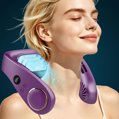 FWV Neck Fan with Cooling Plate, Quiet 30dB, 3-24Hrs Cooling,5500mAh Battery,LED Display Necklace AC Cooler, USB Bladeless Portable Personal Wearable Fans that Blow Cold Air for Men Women Kids Black