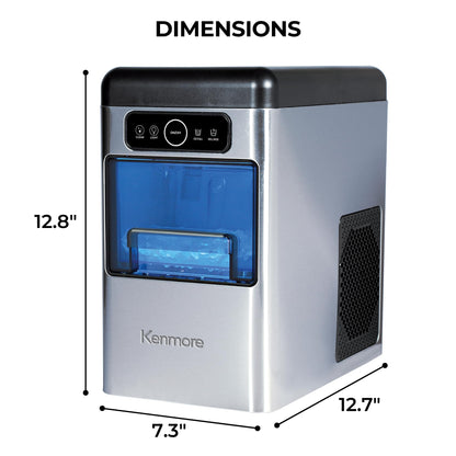 Kenmore Countertop Ice Maker Nugget Machine – Portable Self-Cleaning Máquina de Hacer Hielo para Casa, Crunchy Chewable Pebble Ice, 40lb/24hr Capacity, Stainless Steel