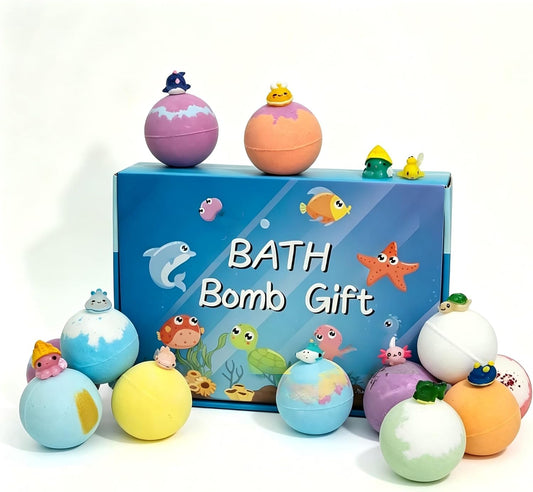 Bath Bombs with Surprise Inside, 12 Pack Fizzy Bubble Bath Gift Set, Ocean Theme Bath Fizzies, Natural Sea Salt Color Changing Spa Bath Balls (Sea Animal 12PC)