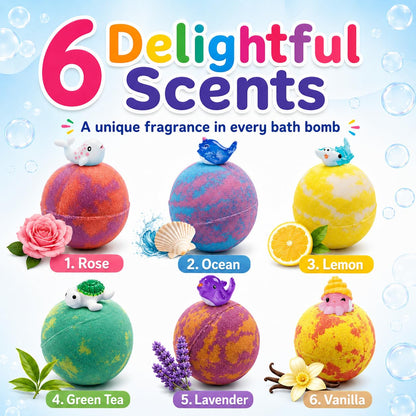 Bath Bombs with Toys Inside, 12 Pack Kids Bath Bombs with Surprise Inside, Play Fizz Bubble Bath Ball, Natural Organic Non Toxic Bath Bomb Gift Set for Boys Girls Toddler (Sea Animal)