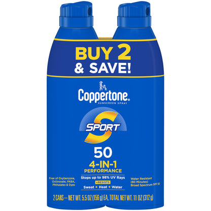 Coppertone SPORT Continuous Sunscreen Spray Broad Spectrum SPF 100 (5.5 Ounce) (Packaging may vary)