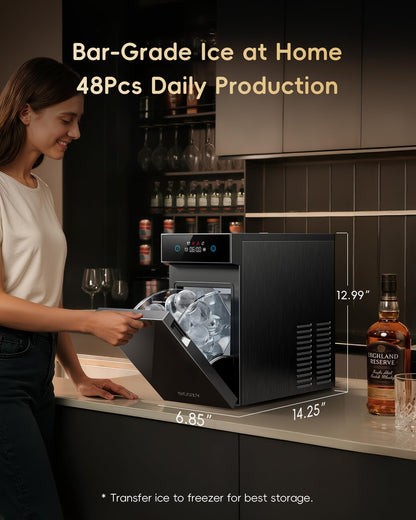 ecozy 2" Clear Ice Ball Maker Countertop with CrystalFlux Technology, 4 pcs in 40 Mins, 144 pcs/Day, Sphere Ice Maker with Automatic Water Supply, Self-Cleaning, Enhanced Insulation for Whiskey Bar