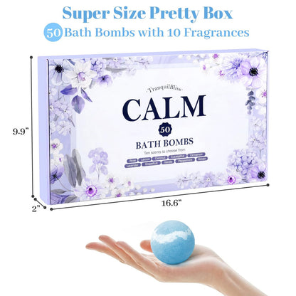 TranquilBliss Bath Bombs Set 50 PCS with 10 Rich Scents, Bath Bombs for Women, Natural Bubble Bombs with Shea Butter & Safe Oil, Ideal for Mother's Day, Valentine's Day, Christmas, Birthday Present