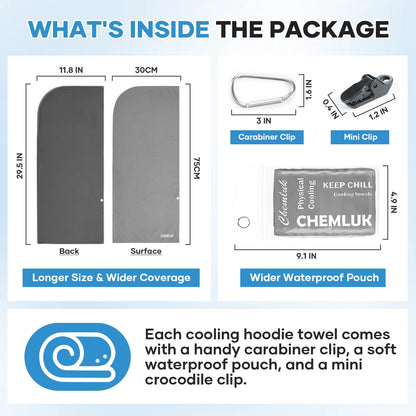 Cooling Rags for Neck: UPF50 Cooling Hoodie Towel with Case 2 Packs | Quick Dry, Chemical-free, Breathable, Soft, Portable, Cooling Towels for Face Hot Weather Workout Baseball Softball Sport