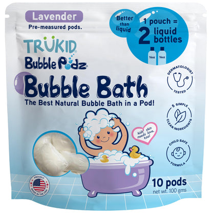 TruKid Bubble Podz Bubble Bath for Kids, Toddlers, & Babies, Tear Free Gentle & Refreshing Bath Bomb for Sensitive Skin with Natural Moisturizers, Non-Toxic, pH Balanced, Lavender Scent (24 Podz)