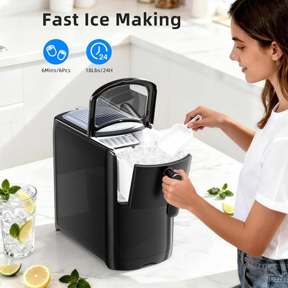 Electactic Countertop Ice Maker Machine 18lbs/24H, 6-Min Fast Bullet Portable Ice Maker, 6.69” Slim Space-Saving with Auto-Drain Drawer, Self-Cleaning, Scoop for Kitchen RV, Cream White