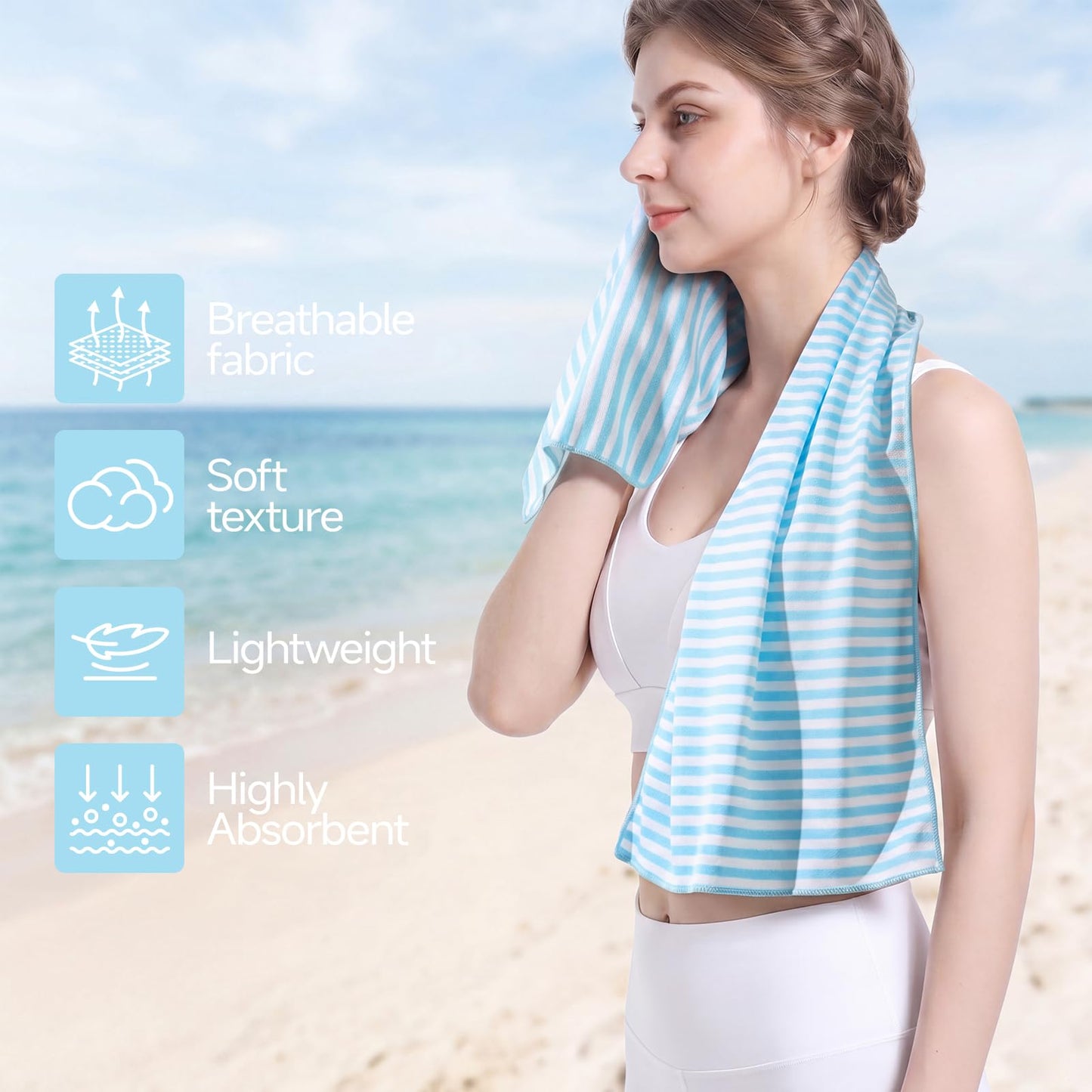 RDEKISS 4 Pack Cooling Towels for Hot Weather (40"x12"), Ice Cool Neck Towel, Soft Breathable Microfiber for Gym, Sport, Running, Yoga, Workout - Gray