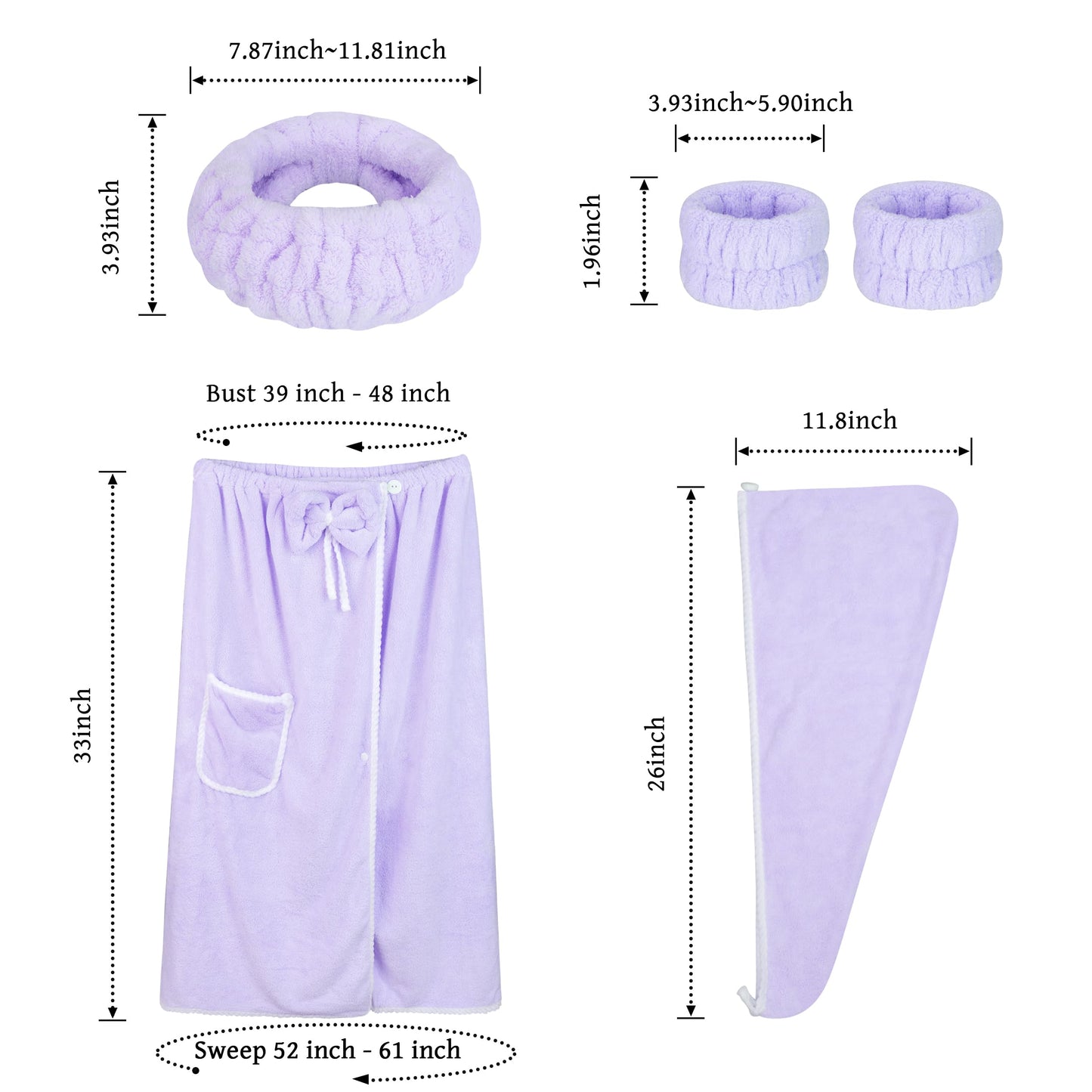 Towel Wrap Women Shower Robe Adjustable Closure Bathrobe with Hair Drying Towel & Spa Wraps