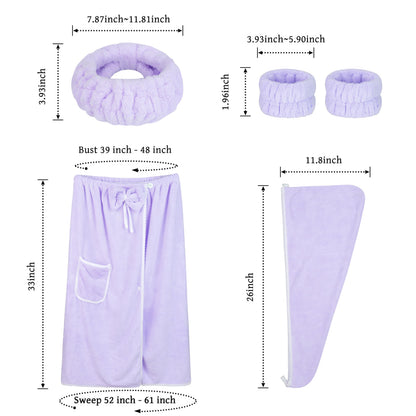 Towel Wrap Women Shower Robe Adjustable Closure Bathrobe with Hair Drying Towel & Spa Wraps