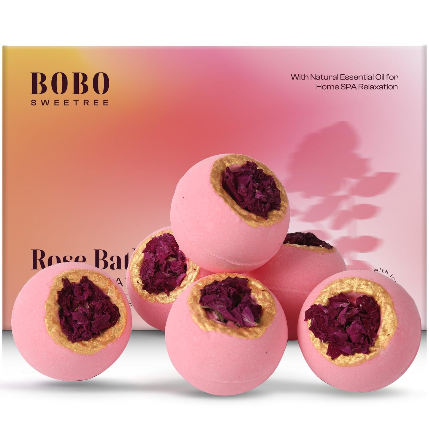 Bath Bombs Gift Set for Women, 6 Large with Real Flowers & Essential Oils | Home spa relaxation, aromatherapy self-care, moisturizing bath soak, birthday presents for mom, wife, girlfriend