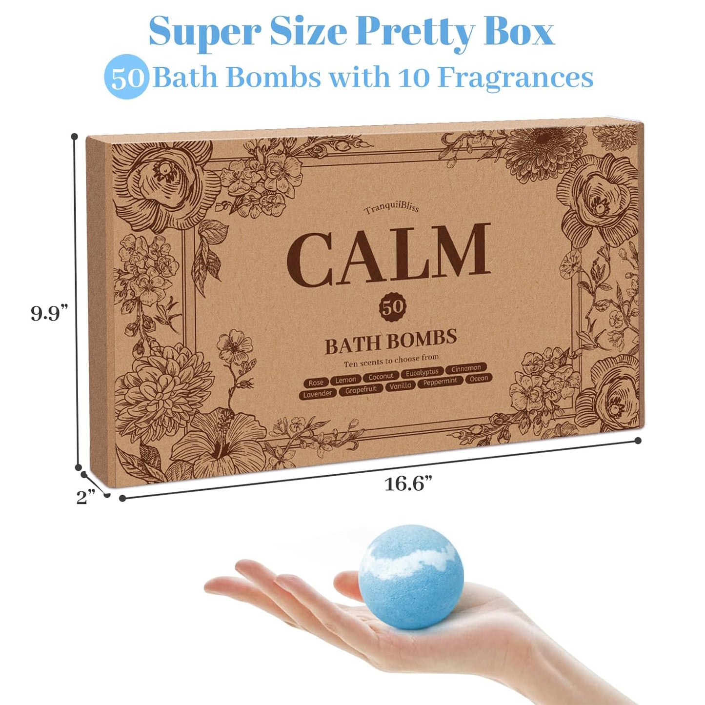 TranquilBliss Bath Bombs Set 50 PCS with 10 Rich Scents, Bath Bombs for Women, Natural Bubble Bombs with Shea Butter & Safe Oil, Ideal for Mother's Day, Valentine's Day, Christmas, Birthday Present