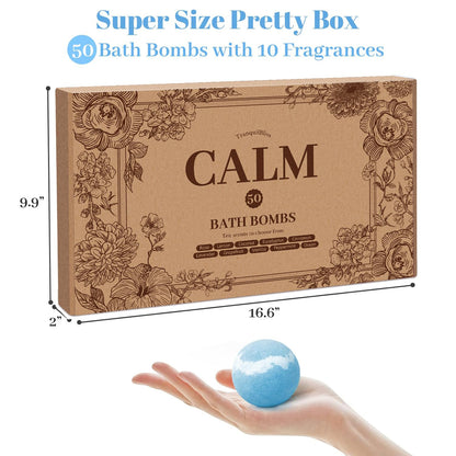 TranquilBliss Bath Bombs Set 50 PCS with 10 Rich Scents, Bath Bombs for Women, Natural Bubble Bombs with Shea Butter & Safe Oil, Ideal for Mother's Day, Valentine's Day, Christmas, Birthday Present