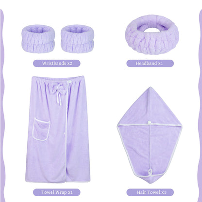 Towel Wrap Women Shower Robe Adjustable Closure Bathrobe with Hair Drying Towel & Spa Wraps