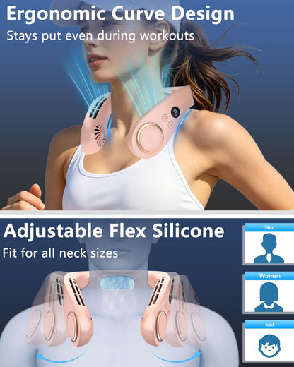 Neck Fan with Cooling Plate,5500mAh Rechargeable, Ultra Quiet Operation, 5 Speeds & 3 Cooling Modes, USB-C Fast Charging, LED Display Battery & Gear, Bladeless Fans that Blow Cold Air for Travel Blue