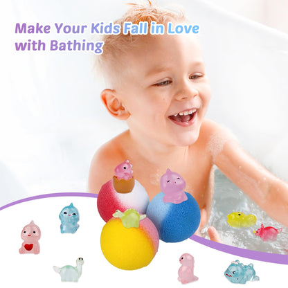 Bath Bombs for Kids, 12 Pcs Bath Bombs with Glow in The Dark Animal Surprise Inside, Handmade Organic Bubble Bath Ball Gift Set for Boys and Girls, Gift for Birthday Christmas Easter