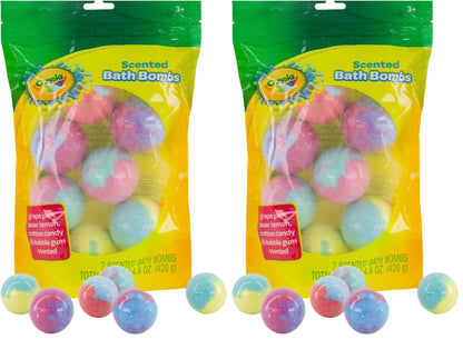 Crayola Scented Bath Bombs for Kids (7 Count), Non-Toxic, Stain Free, Multi-Colored Fizzy Bath Bombs with Grape, Lemon, Cotton Candy & Bubblegum Scents