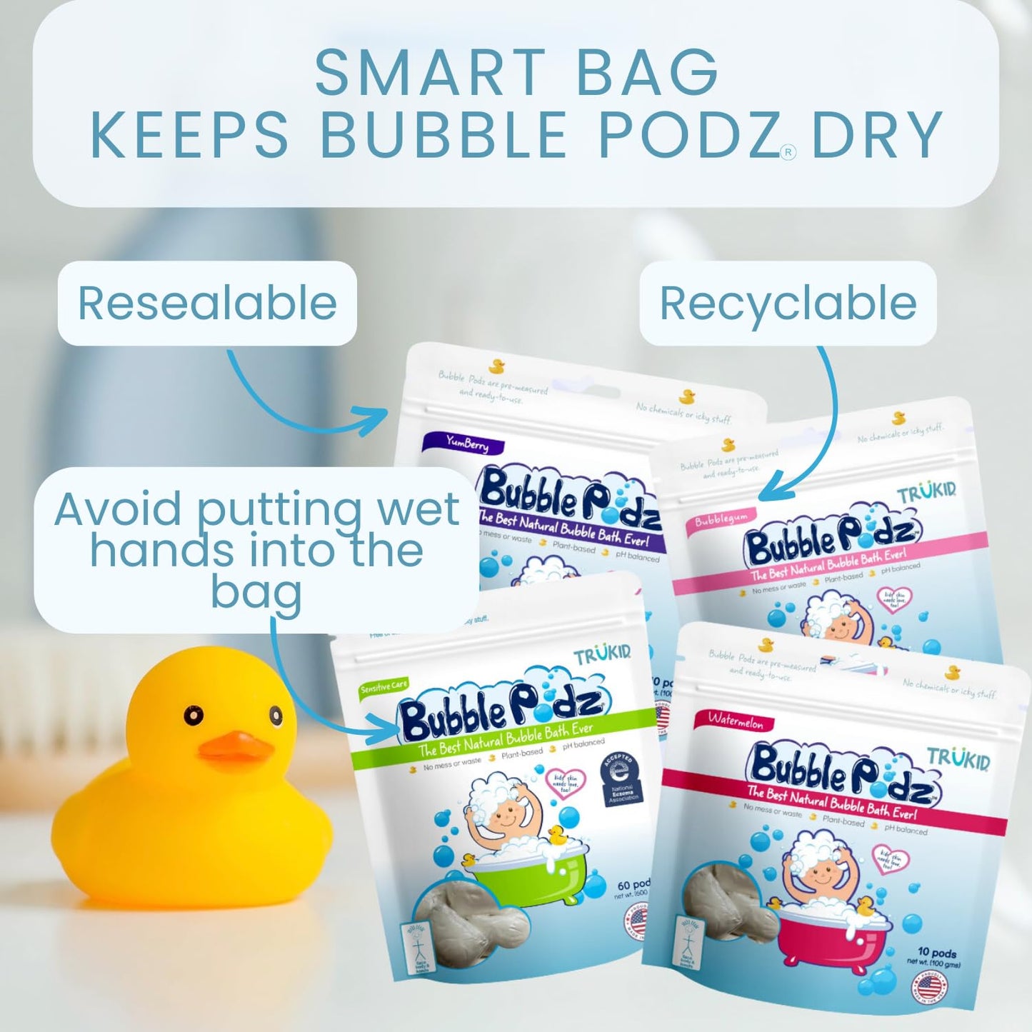 TruKid Bubble Podz Bubble Bath for Kids, Toddlers, & Babies, Tear Free Gentle & Refreshing Bath Bomb for Sensitive Skin with Natural Moisturizers, Non-Toxic, pH Balanced, Lavender Scent (24 Podz)