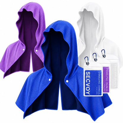 3 Pack Cooling Hoodie Towels for Neck and Face, UPF 50 Sun Protection & Instant Cooling Towels for Hot Weather, Soft Breathable Towel for Work Out, Sport, Gym, Camping & More Activities