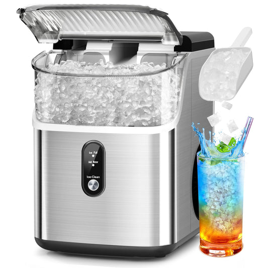 Electactic Nugget Ice Makers Countertop, 34lbs/Day Portable Ice Machine with Crushed Ice, Self-Cleaning, One-Click Operation for Home, Kitchen, Office Use (Silver)
