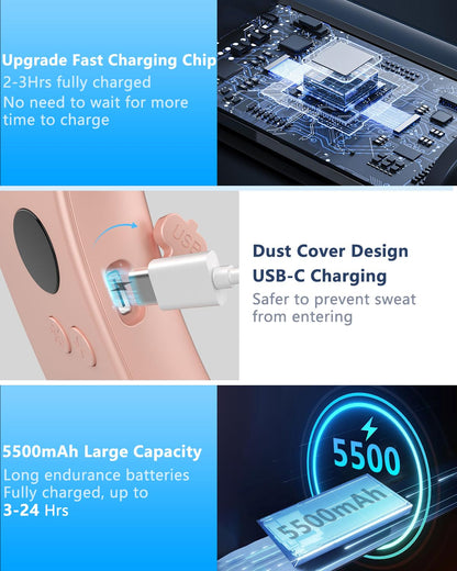Neck Fan with Cooling Plate,5500mAh Rechargeable, Ultra Quiet Operation, 5 Speeds & 3 Cooling Modes, USB-C Fast Charging, LED Display Battery & Gear, Bladeless Fans that Blow Cold Air for Travel Blue