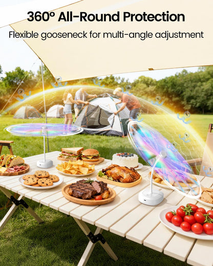 Edvision 4 Pack Food Table Fan, 2000mAh USB Powered Rechargeable Food Fan, Portable Fan with Flexible Goose-Neck and Soft Blades for BBQ, Patio, Party