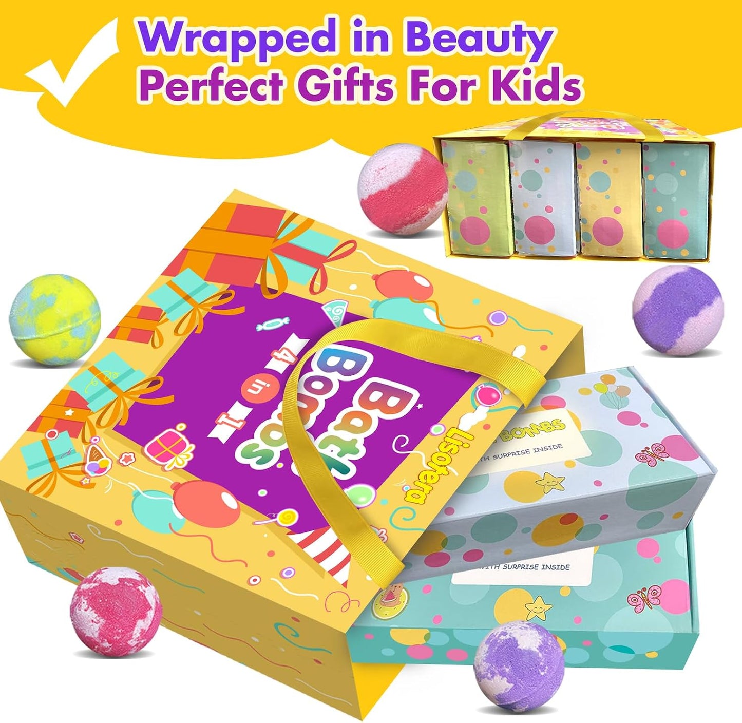 Bath Bombs for Kids with Surprise Inside, 32 Pack Kids Bath Bombs with Land & Sea Animal Toys, Bubble Bath Fizzy Ball for Girls Boys with Bath Toys, Fun Birthday Gift Handmade Child-Safe Bath Bomb