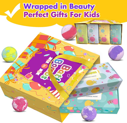 Bath Bombs for Kids with Surprise Inside, 32 Pack Kids Bath Bombs with Land & Sea Animal Toys, Bubble Bath Fizzy Ball for Girls Boys with Bath Toys, Fun Birthday Gift Handmade Child-Safe Bath Bomb