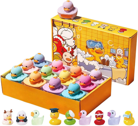 12pcs Bathbombs for Kids, Bathbombs Gift Set, Handmade Fizzy Bubble Bathbomb with Duck Toys Inside, Natural Bubble Baths Balls to Moisturize Dry Skin, Birthday Christmas Easter Gift for Girls Boys