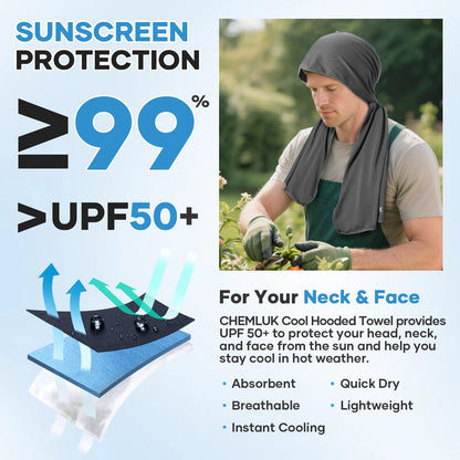 Cooling Rags for Neck: UPF50 Cooling Hoodie Towel with Case 2 Packs | Quick Dry, Chemical-free, Breathable, Soft, Portable, Cooling Towels for Face Hot Weather Workout Baseball Softball Sport