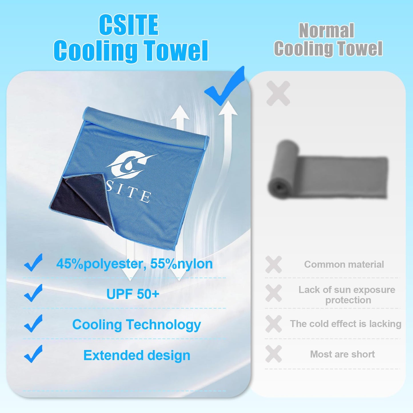 CSITE Cooling Towels (47"x12") for Neck and Face, Ice Towel for Hot Weather, Soft Breathable Chilly Gym Towels, Microfiber Towel for Work Out, Yoga, Running, Camping & More Activities（Green）