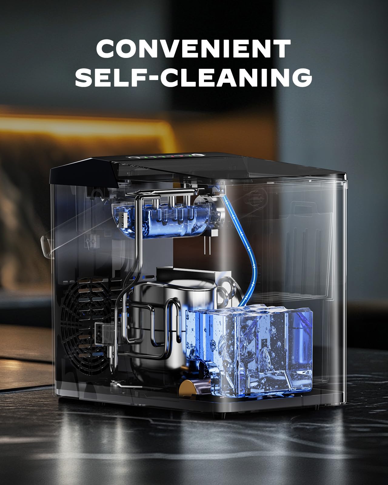 Ice Maker Countertop, Portable Ice Machine Ready in 6 Minutes with 9 Cubes 26LBS in 24H, Self-Cleaning with Ice Scoop and Basket, Two Sizes of Bullet Ice for Home Kitchen Office, Bar and Parties