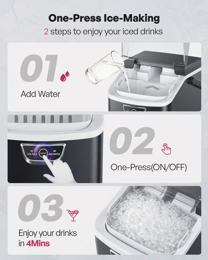 ICYGLEE Nugget Ice Maker Countertop with Handle, Ready in 4 Mins, Max 40lbs/24H, Chewable Ice, Self-Cleaning, Portable Sonic Ice Maker with Basket and Scoop, for Home/Party/RV/Camping (Black)