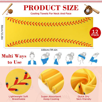 Moukeren 12 Pcs Cooling Towel with Mesh Storage Bag and D Ring Hook, 40" x 12" Soft Breathable Chilly Microfiber Sport Towels for Yoga Running Gym Workout Sport Party Favors Team Gift(Ice Cream Drip)
