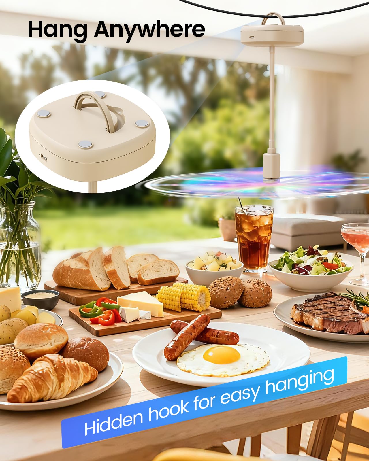 Edvision 4 Pack Food Table Fan, 2000mAh USB Powered Rechargeable Food Fan, Portable Fan with Flexible Goose-Neck and Soft Blades for BBQ, Patio, Party