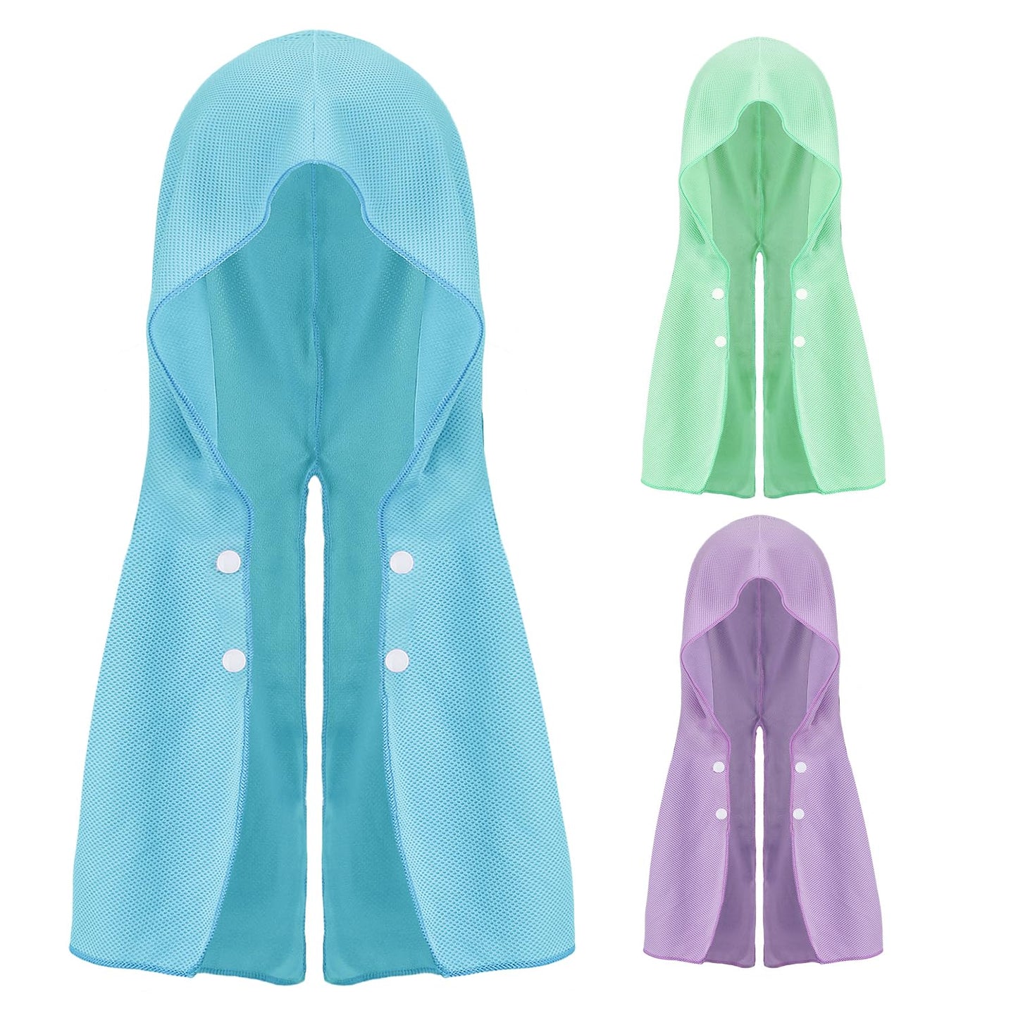 Acostop 3 Pcs Long Lasting Cooling Hoodie Towels for Neck and Face- Absorbent & Quick Drying Cooling Towel Wraps for Women, Sun Protection in Summer Extreme Heat Hot Weather (Blue, Purple, Pink)