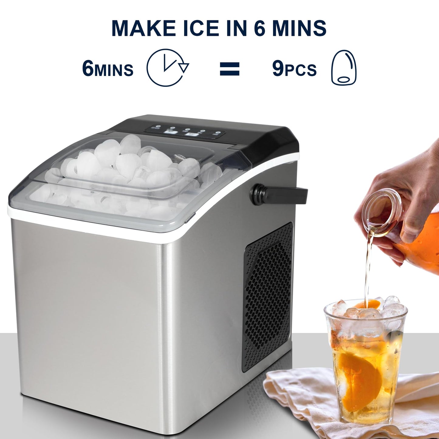 Kenmore Countertop Ice Maker Nugget Machine – Portable Self-Cleaning Máquina de Hacer Hielo para Casa, Crunchy Chewable Pebble Ice, 40lb/24hr Capacity, Stainless Steel