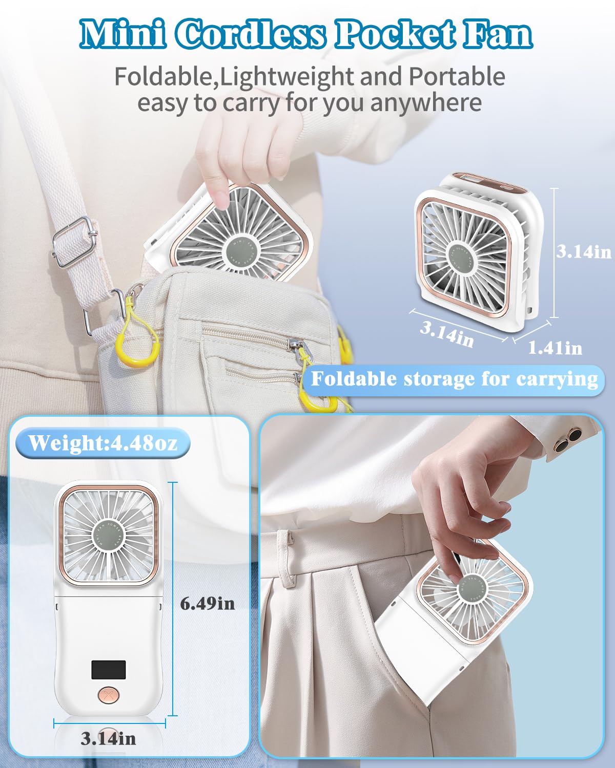 Neck Fan with Cooling Plate,5500mAh Rechargeable, Ultra Quiet Operation, 5 Speeds & 3 Cooling Modes, USB-C Fast Charging, LED Display Battery & Gear, Bladeless Fans that Blow Cold Air for Travel Blue