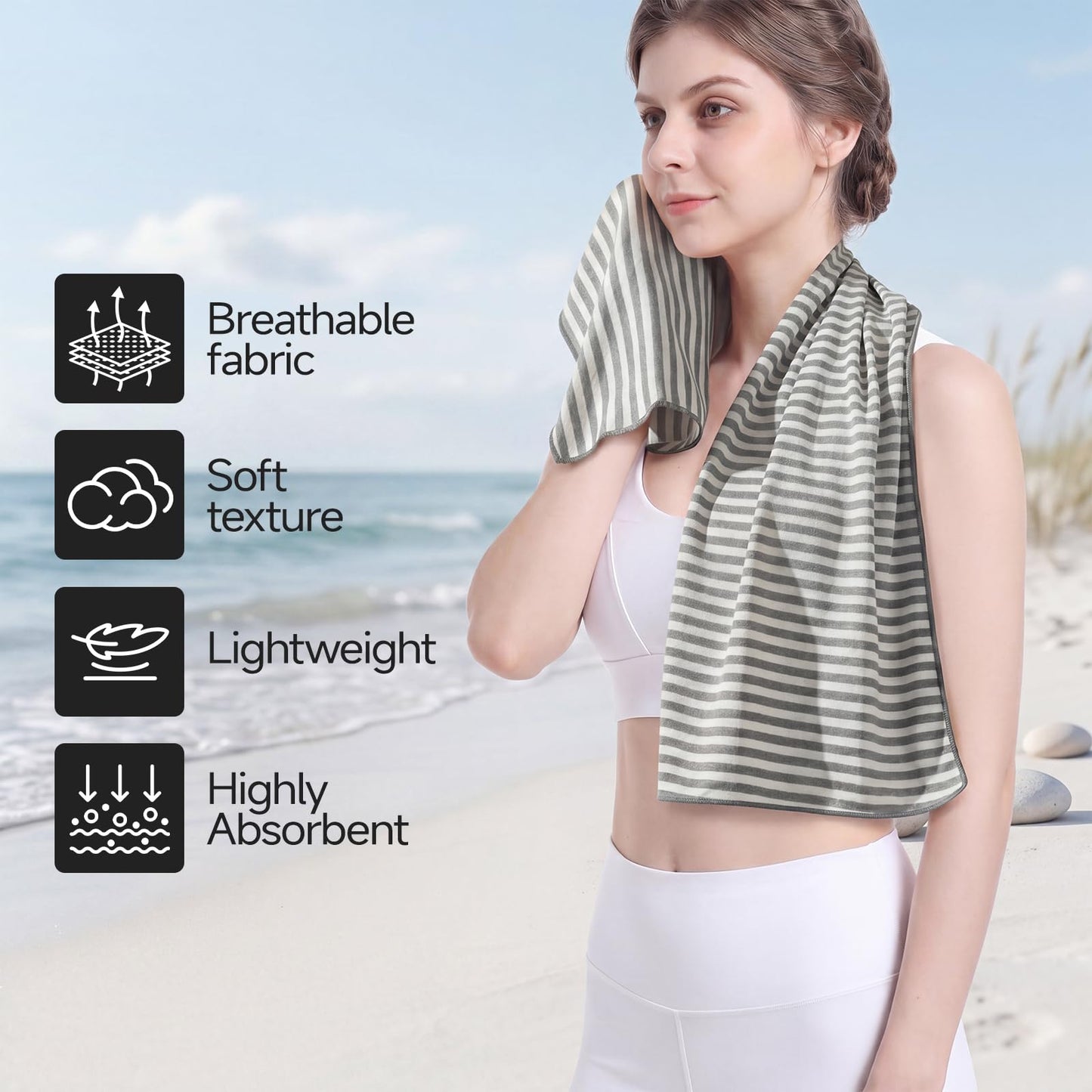 RDEKISS 4 Pack Cooling Towels for Hot Weather (40"x12"), Ice Cool Neck Towel, Soft Breathable Microfiber for Gym, Sport, Running, Yoga, Workout - Gray