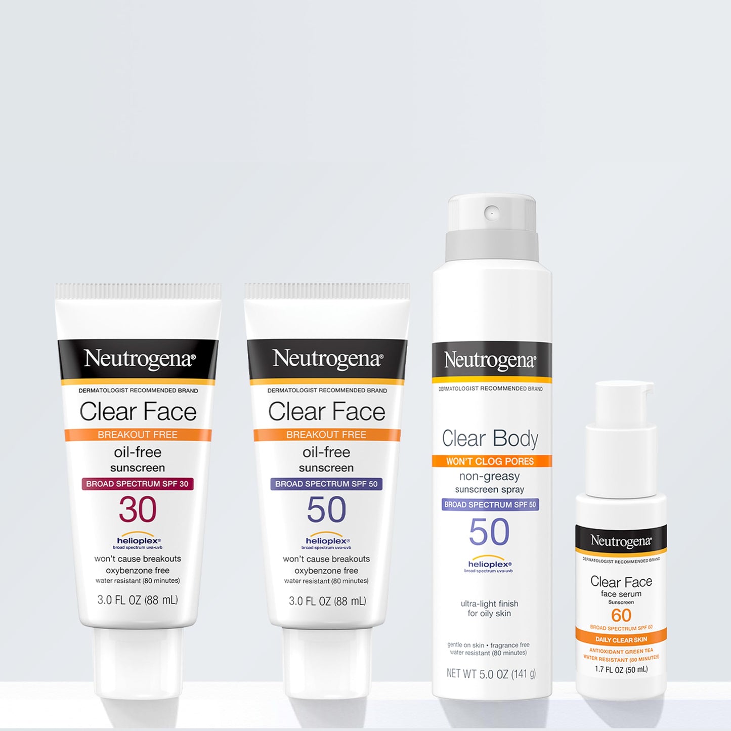Neutrogena Clear Face Sunscreen for Acne-Prone Skin SPF 30, Broad Spectrum Facial Sunscreen Lotion, Lightweight, Non Comedogenic, Fragrance- & Oxybenzone-Free Water Resistant (80 min), 3 fl. oz