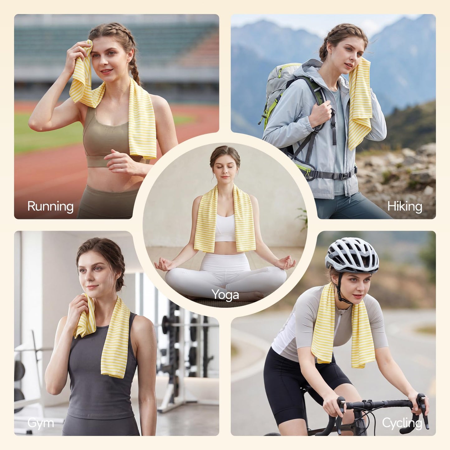 RDEKISS 4 Pack Cooling Towels for Hot Weather (40"x12"), Ice Cool Neck Towel, Soft Breathable Microfiber for Gym, Sport, Running, Yoga, Workout - Gray